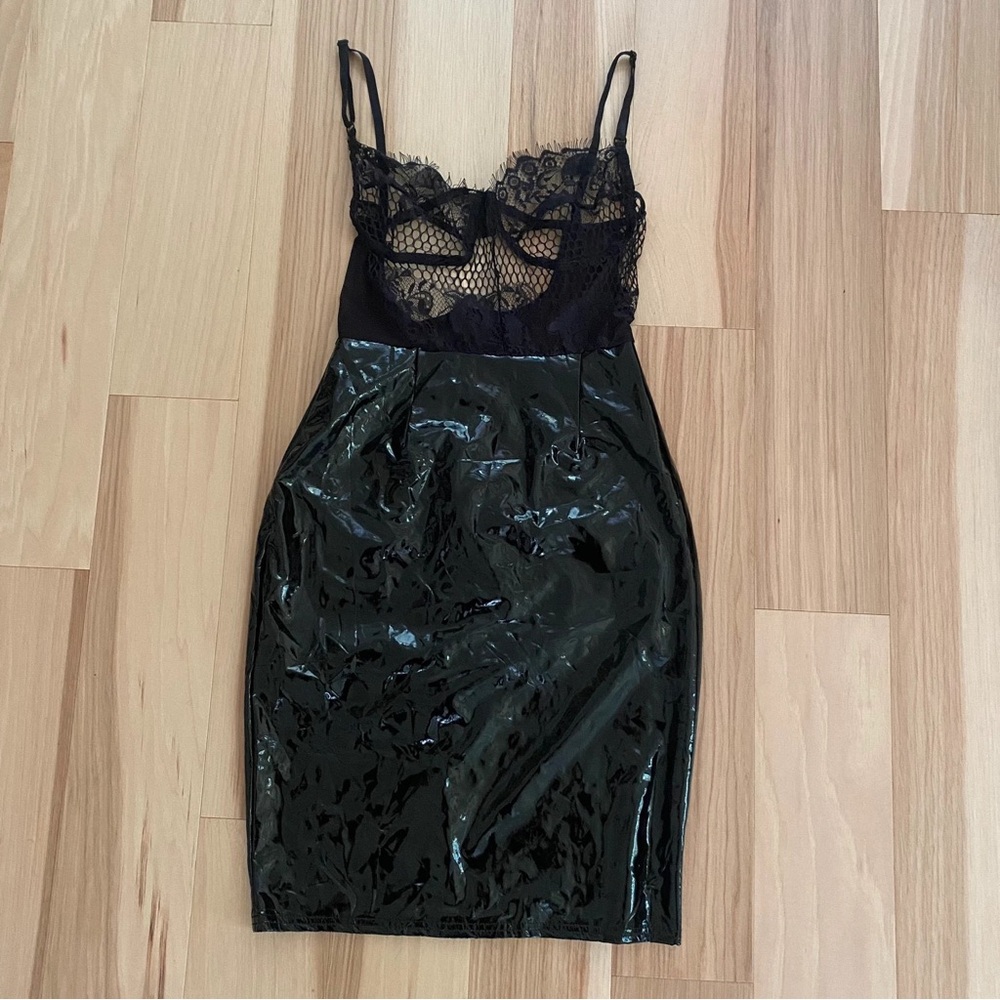 Black Lace and Vinyl Dress